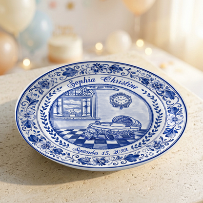 Delft Blue Baby Birth Stats Custom Keepsake Personalized Birthday Plate P820RHN0