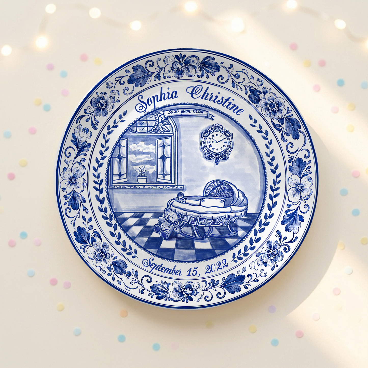 Delft Blue Baby Birth Stats Custom Keepsake Personalized Birthday Plate P820RHN0