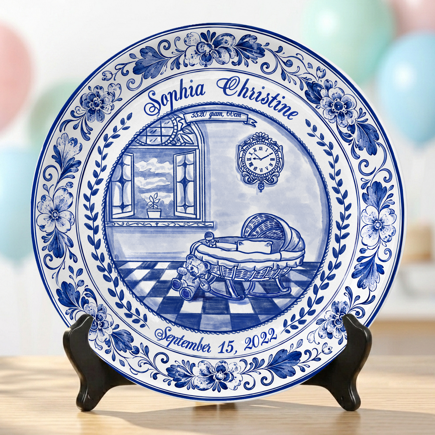 Delft Blue Baby Birth Stats Custom Keepsake Personalized Birthday Plate P820RHN0