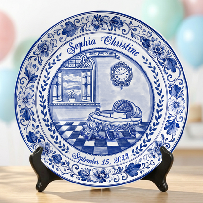 Delft Blue Baby Birth Stats Custom Keepsake Personalized Birthday Plate P820RHN0