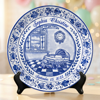 Delft Blue Baby Birth Stats Custom Keepsake Personalized Birthday Plate P820RHN0