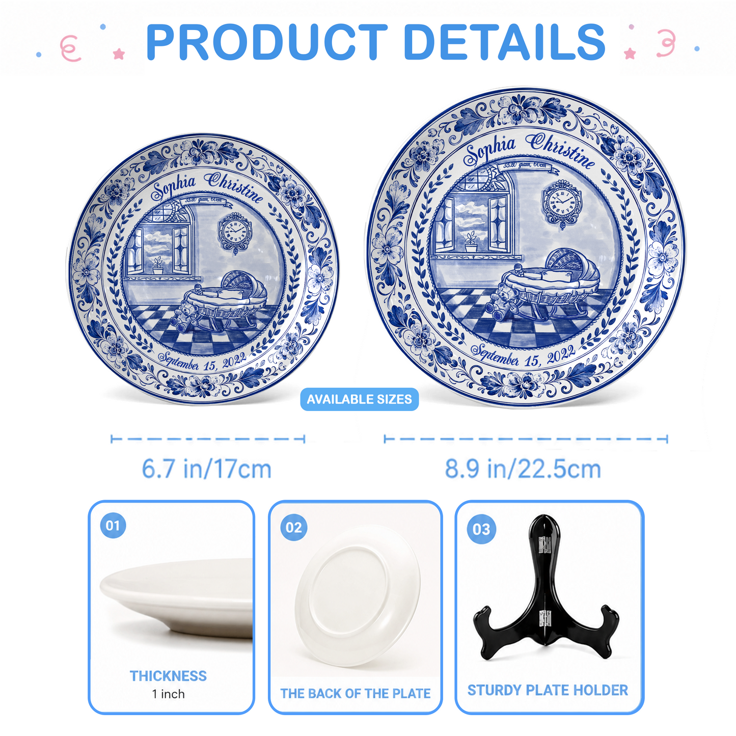 Delft Blue Baby Birth Stats Custom Keepsake Personalized Birthday Plate P820RHN0