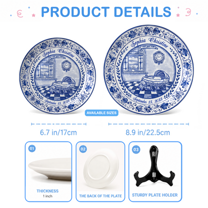 Delft Blue Baby Birth Stats Custom Keepsake Personalized Birthday Plate P820RHN0