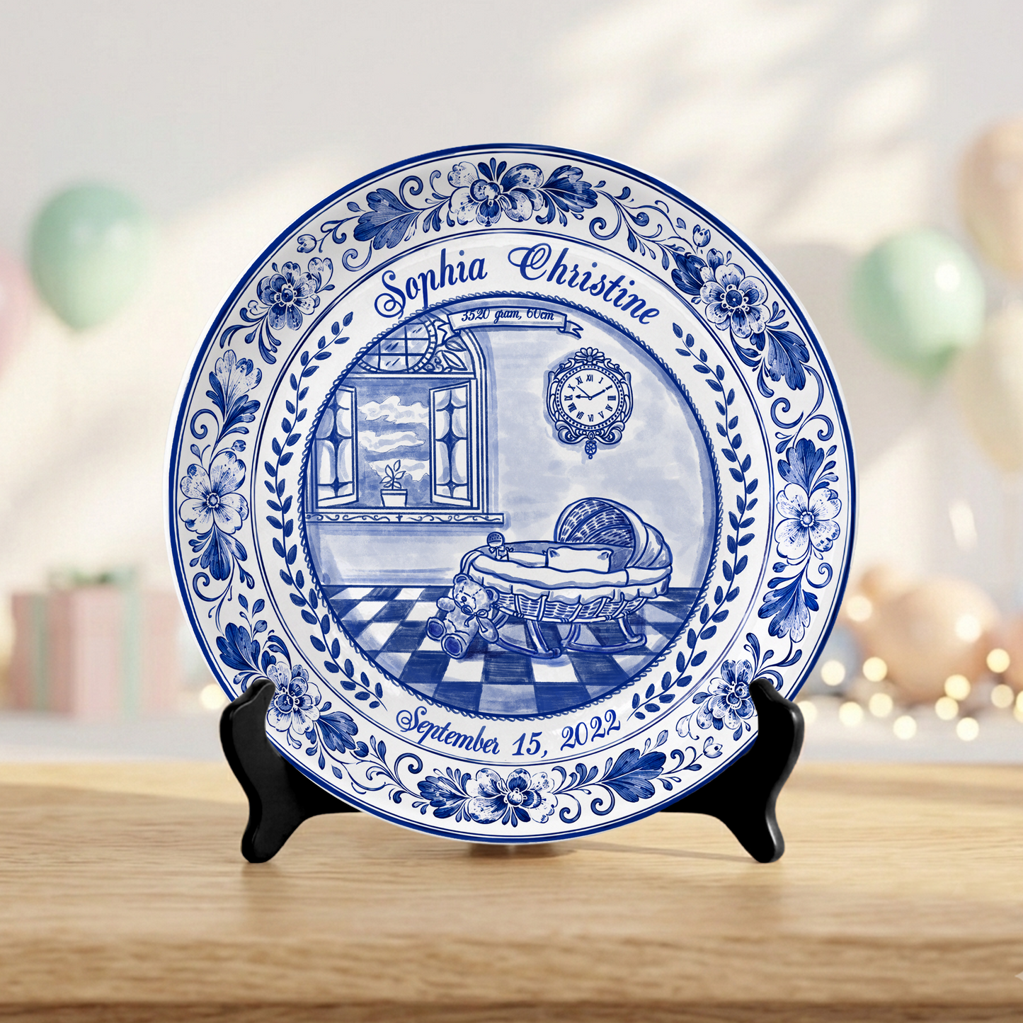 Delft Blue Baby Birth Stats Custom Keepsake Personalized Birthday Plate P820RHN0