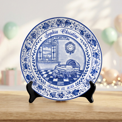 Delft Blue Baby Birth Stats Custom Keepsake Personalized Birthday Plate P820RHN0