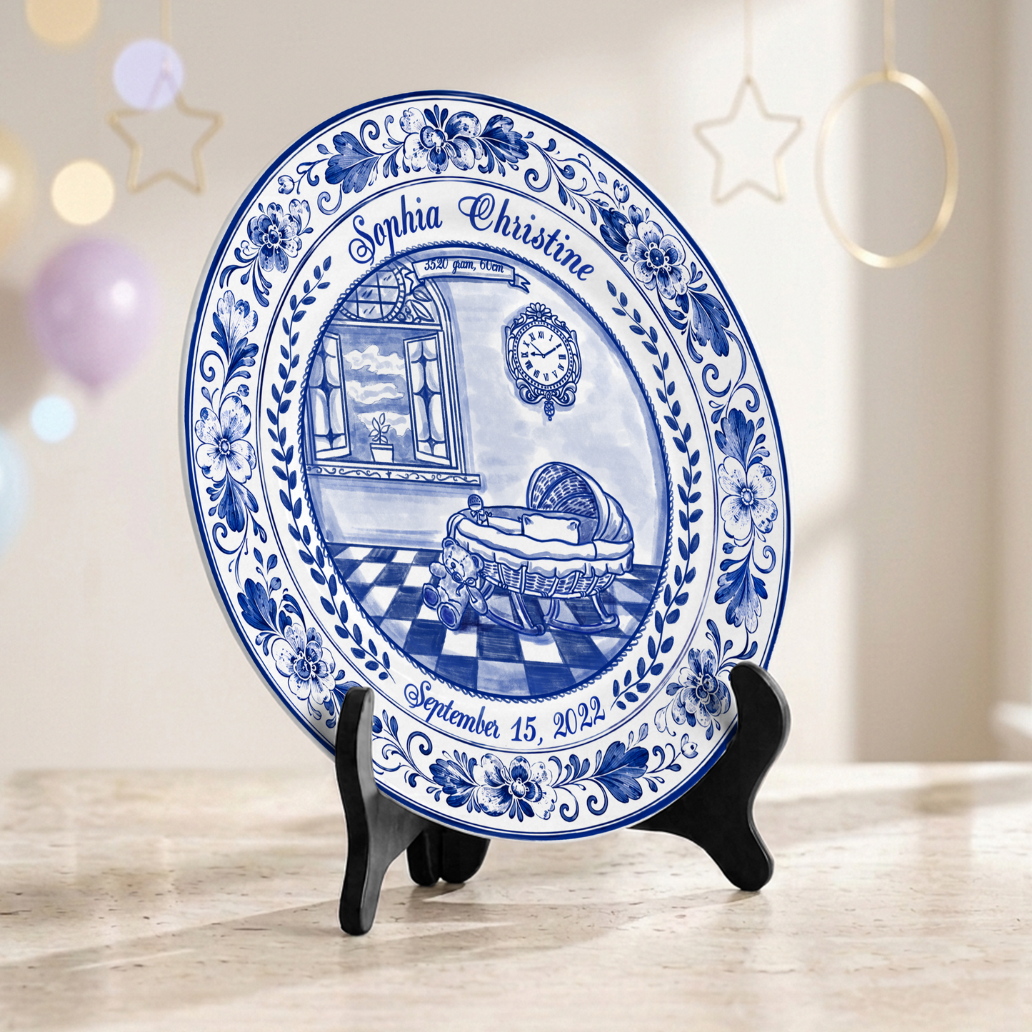 Delft Blue Baby Birth Stats Custom Keepsake Personalized Birthday Plate P820RHN0