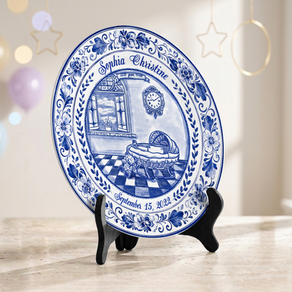 Delft Blue Baby Birth Stats Custom Keepsake Personalized Birthday Plate P820RHN0