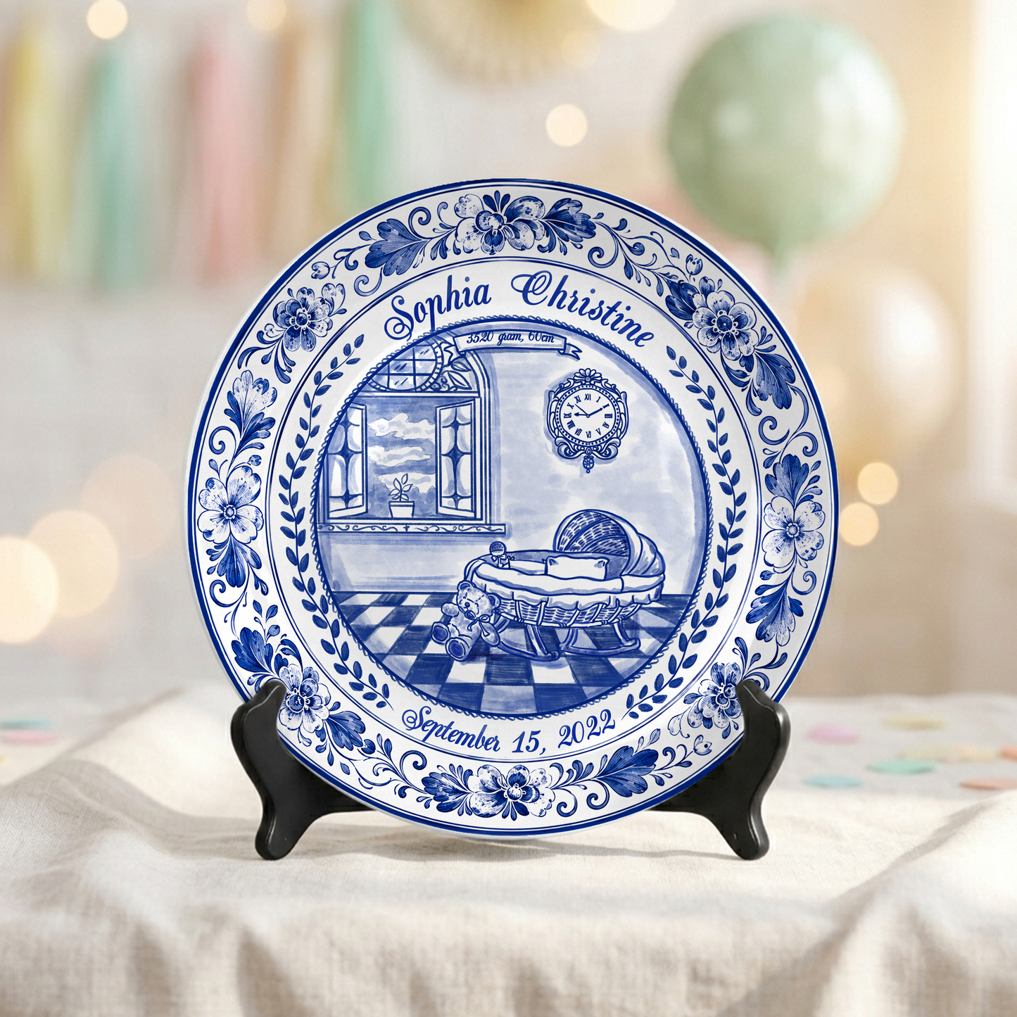 Delft Blue Baby Birth Stats Custom Keepsake Personalized Birthday Plate P820RHN0