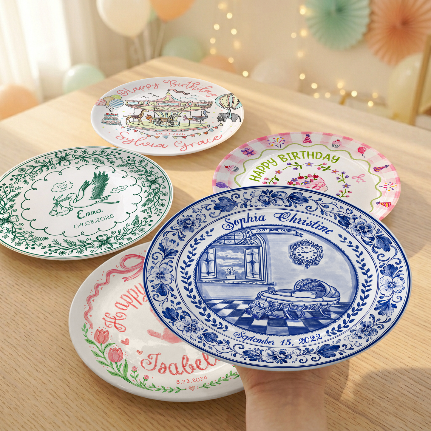 Delft Blue Baby Birth Stats Custom Keepsake Personalized Birthday Plate P820RHN0