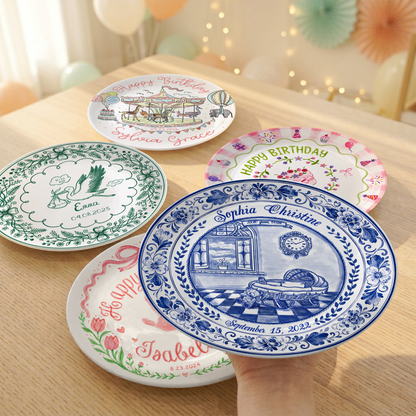 Delft Blue Baby Birth Stats Custom Keepsake Personalized Birthday Plate P820RHN0