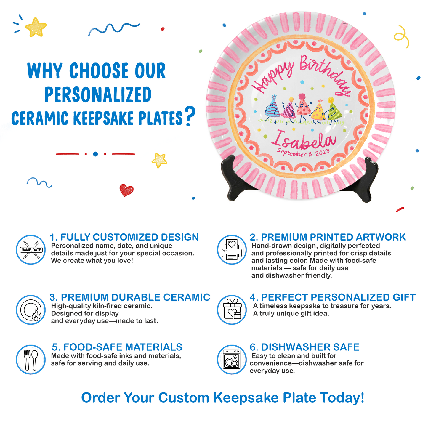 Colorful Celebration Keepsake Custom Ceramic Personalized Birthday Plate P820USX0