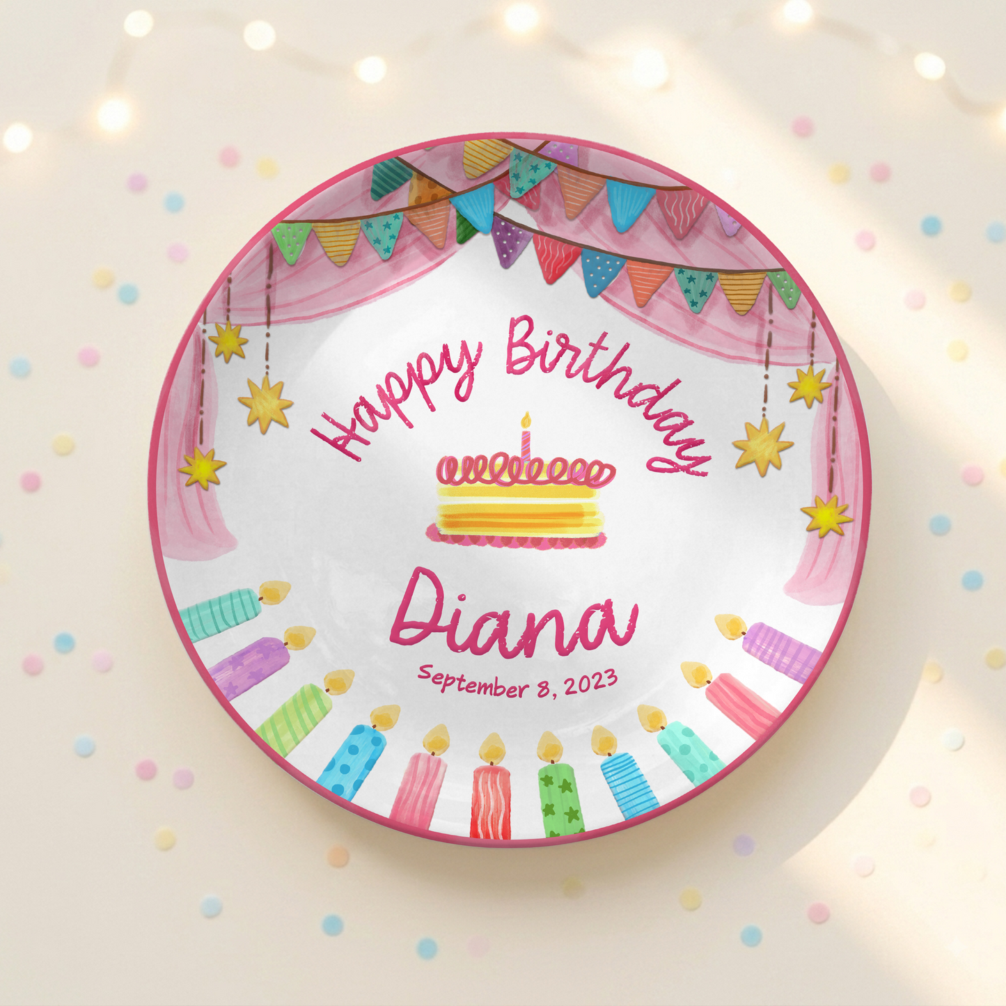 Colorful Cake Keepsake Custom Name Ceramic Personalized Birthday Plate P8210SF0