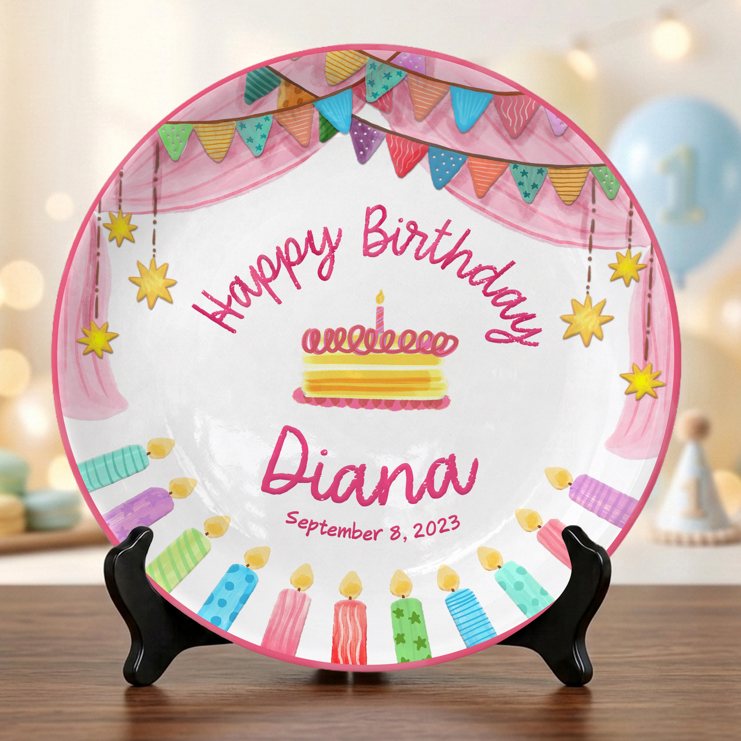 Colorful Cake Keepsake Custom Name Ceramic Personalized Birthday Plate P8210SF0