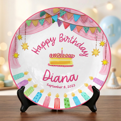 Colorful Cake Keepsake Custom Name Ceramic Personalized Birthday Plate P8210SF0