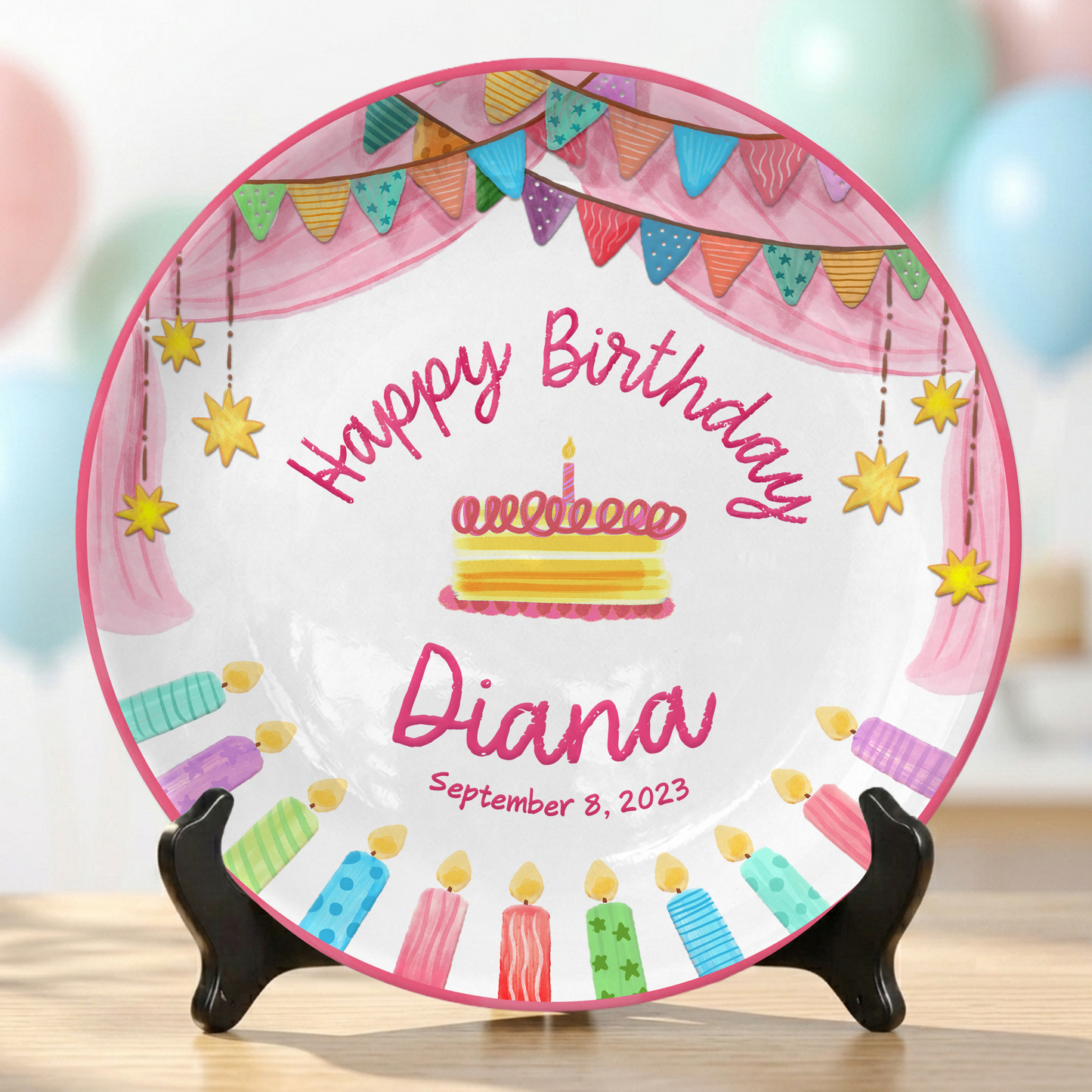 Colorful Cake Keepsake Custom Name Ceramic Personalized Birthday Plate P8210SF0