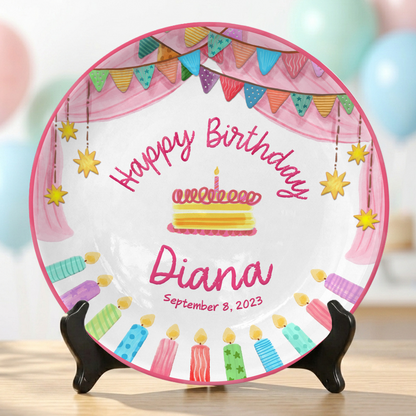 Colorful Cake Keepsake Custom Name Ceramic Personalized Birthday Plate P8210SF0