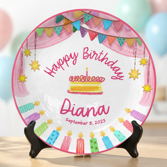 Colorful Cake Keepsake Custom Name Ceramic Personalized Birthday Plate P8210SF0