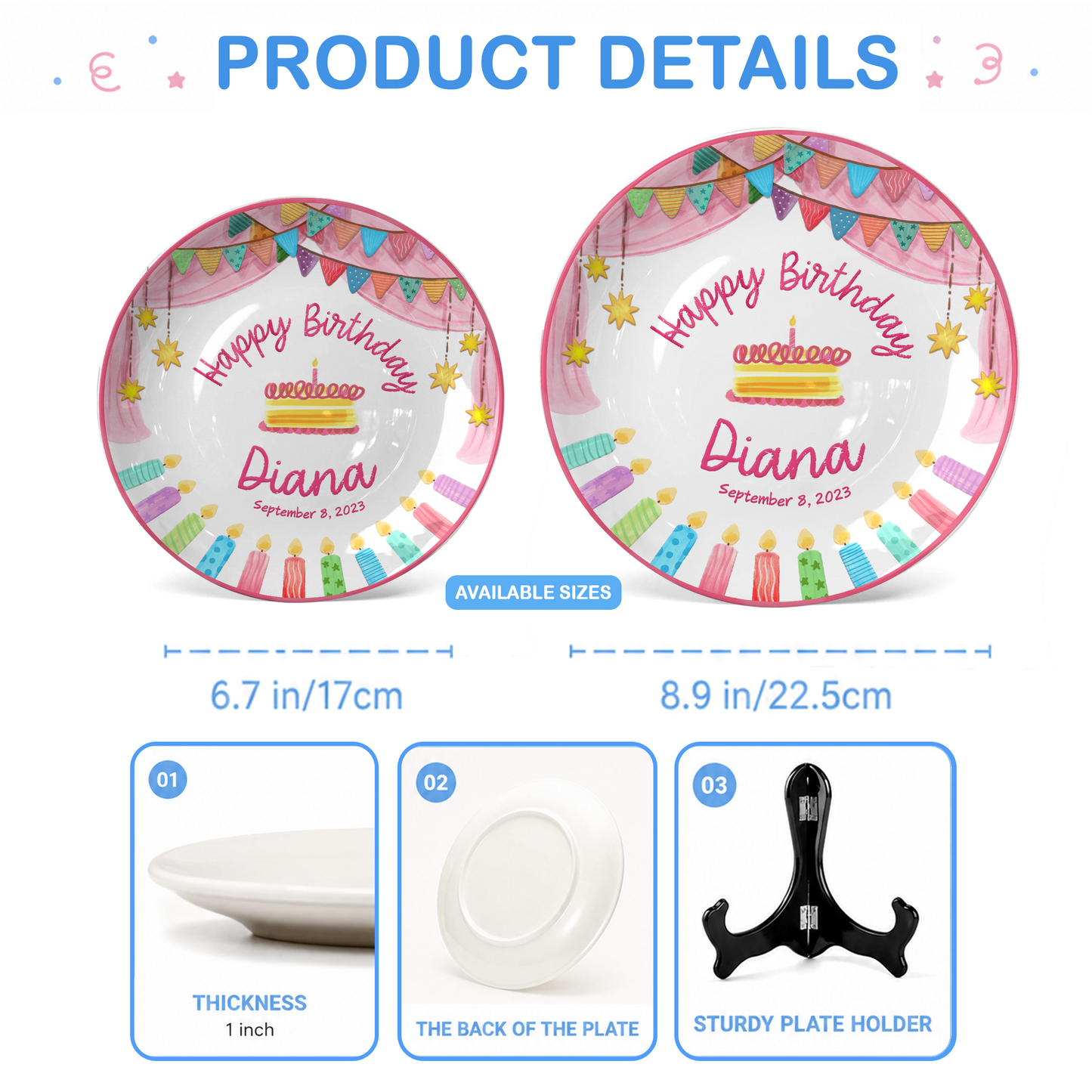 Colorful Cake Keepsake Custom Name Ceramic Personalized Birthday Plate P8210SF0