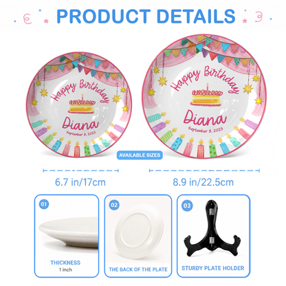 Colorful Cake Keepsake Custom Name Ceramic Personalized Birthday Plate P8210SF0