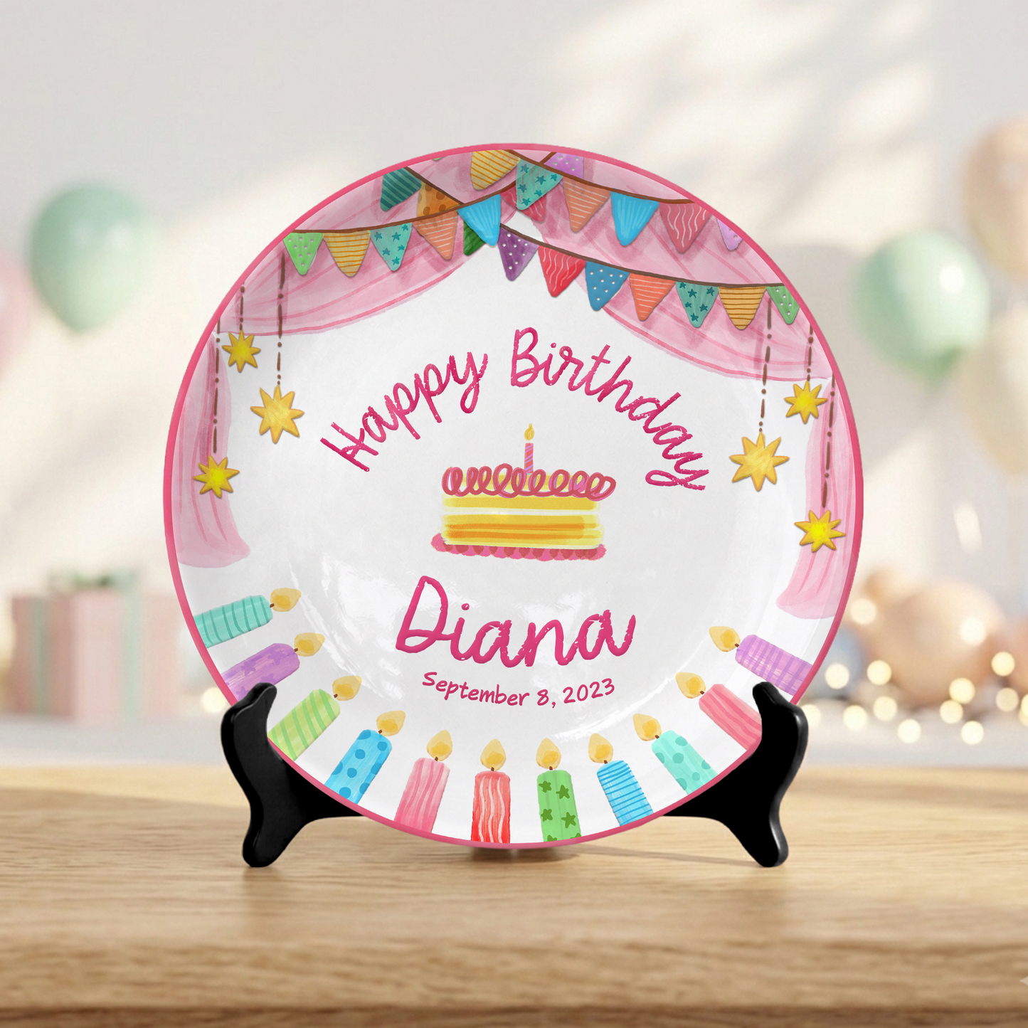 Colorful Cake Keepsake Custom Name Ceramic Personalized Birthday Plate P8210SF0