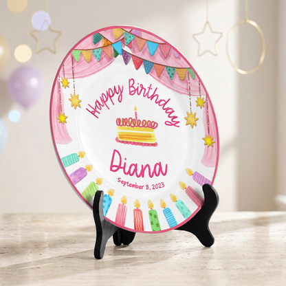 Colorful Cake Keepsake Custom Name Ceramic Personalized Birthday Plate P8210SF0