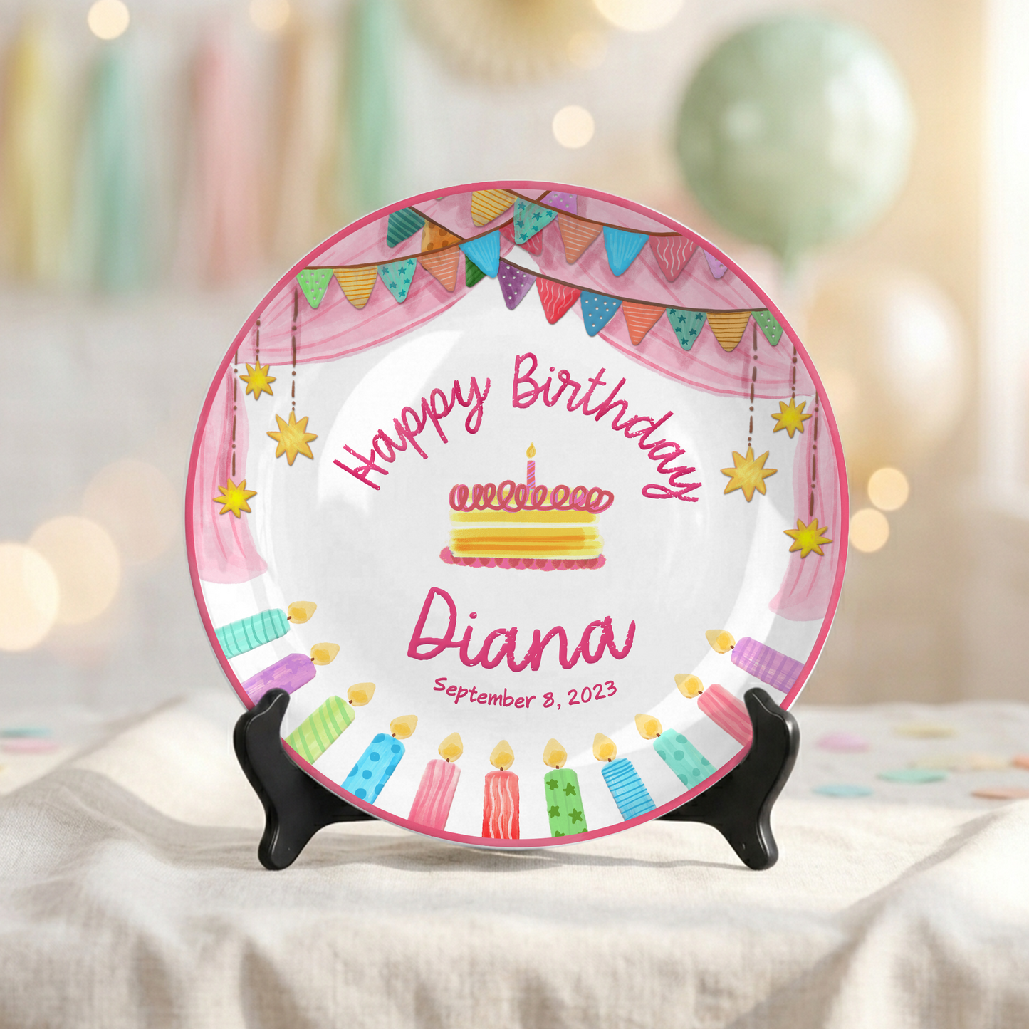 Colorful Cake Keepsake Custom Name Ceramic Personalized Birthday Plate P8210SF0