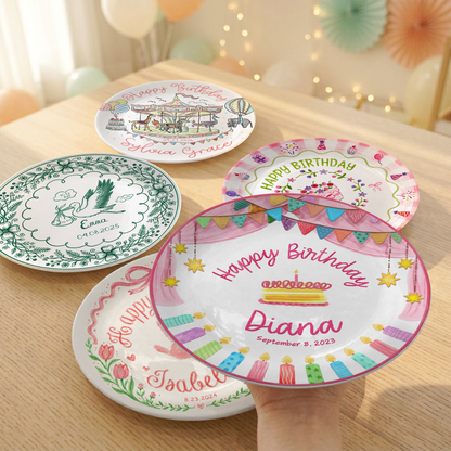 Colorful Cake Keepsake Custom Name Ceramic Personalized Birthday Plate P8210SF0