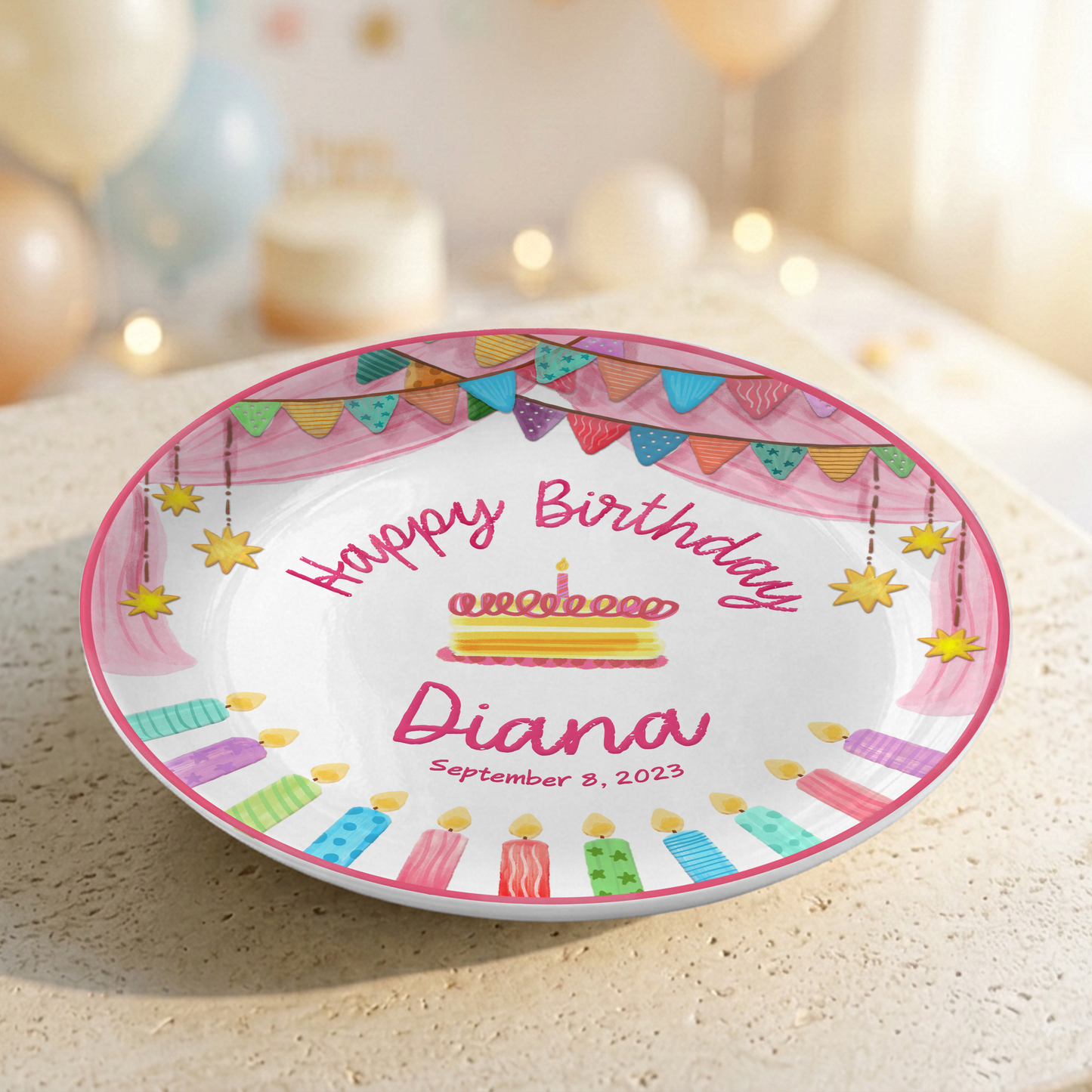 Colorful Cake Keepsake Custom Name Ceramic Personalized Birthday Plate P8210SF0