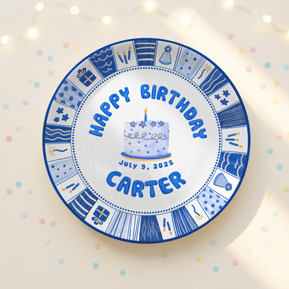 Blue Cake Keepsake Boys Custom Name Ceramic Personalized Birthday Plate P8210WG0