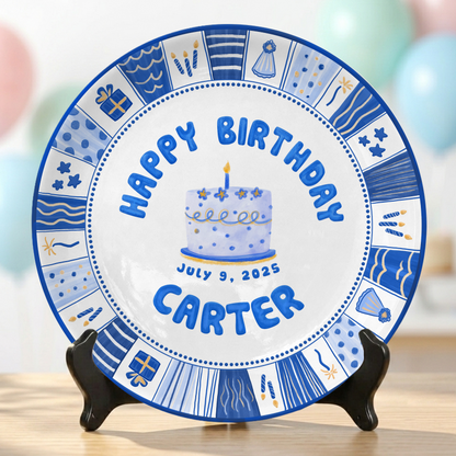 Blue Cake Keepsake Boys Custom Name Ceramic Personalized Birthday Plate P8210WG0