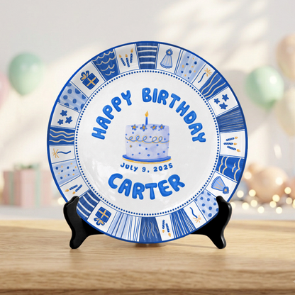 Blue Cake Keepsake Boys Custom Name Ceramic Personalized Birthday Plate P8210WG0