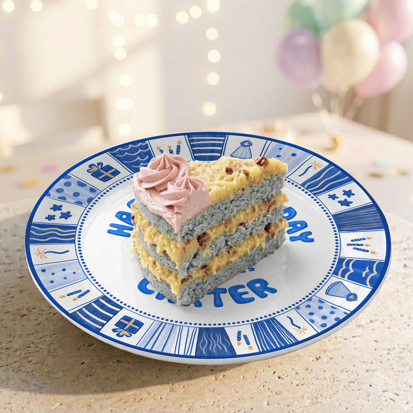 Blue Cake Keepsake Boys Custom Name Ceramic Personalized Birthday Plate P8210WG0