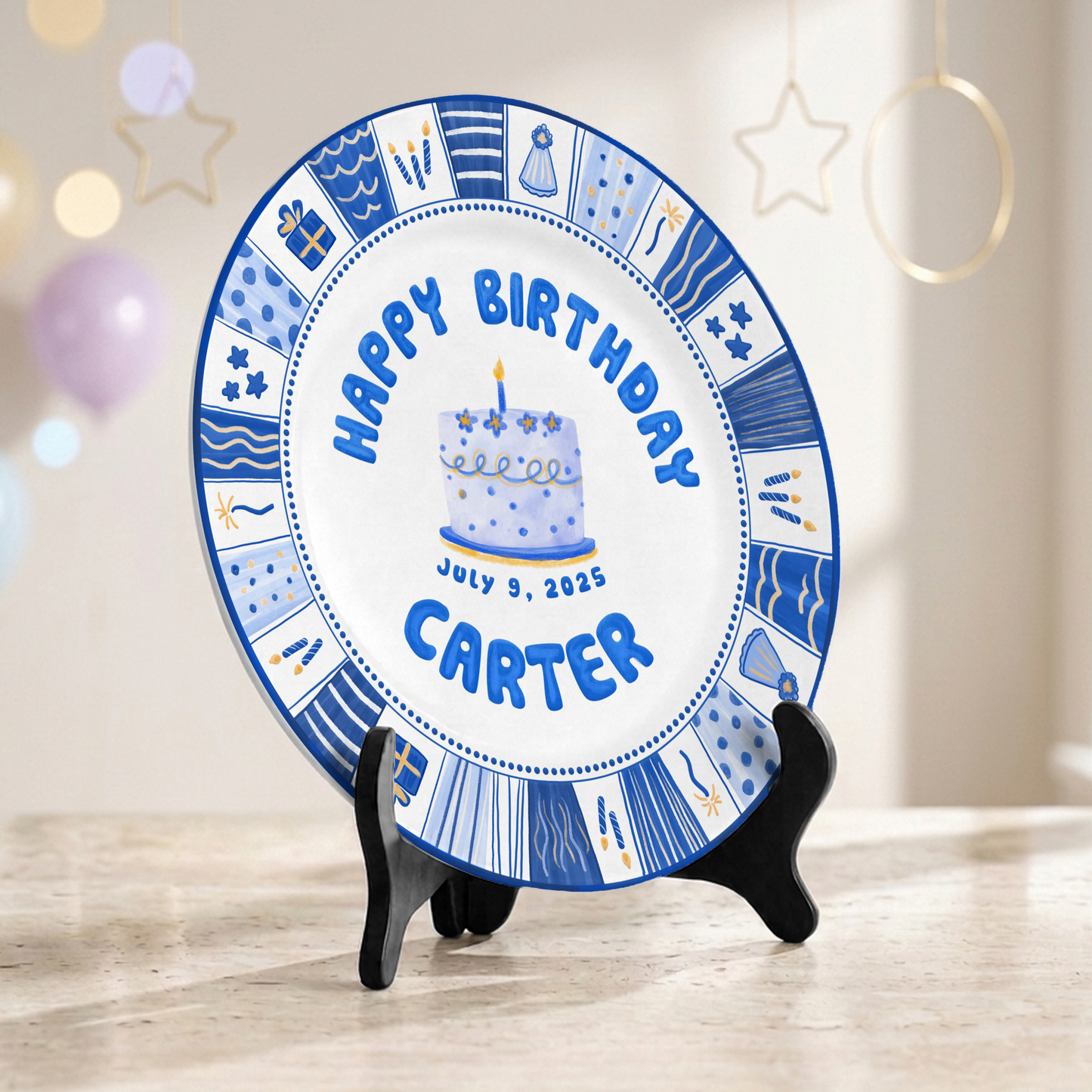 Blue Cake Keepsake Boys Custom Name Ceramic Personalized Birthday Plate P8210WG0