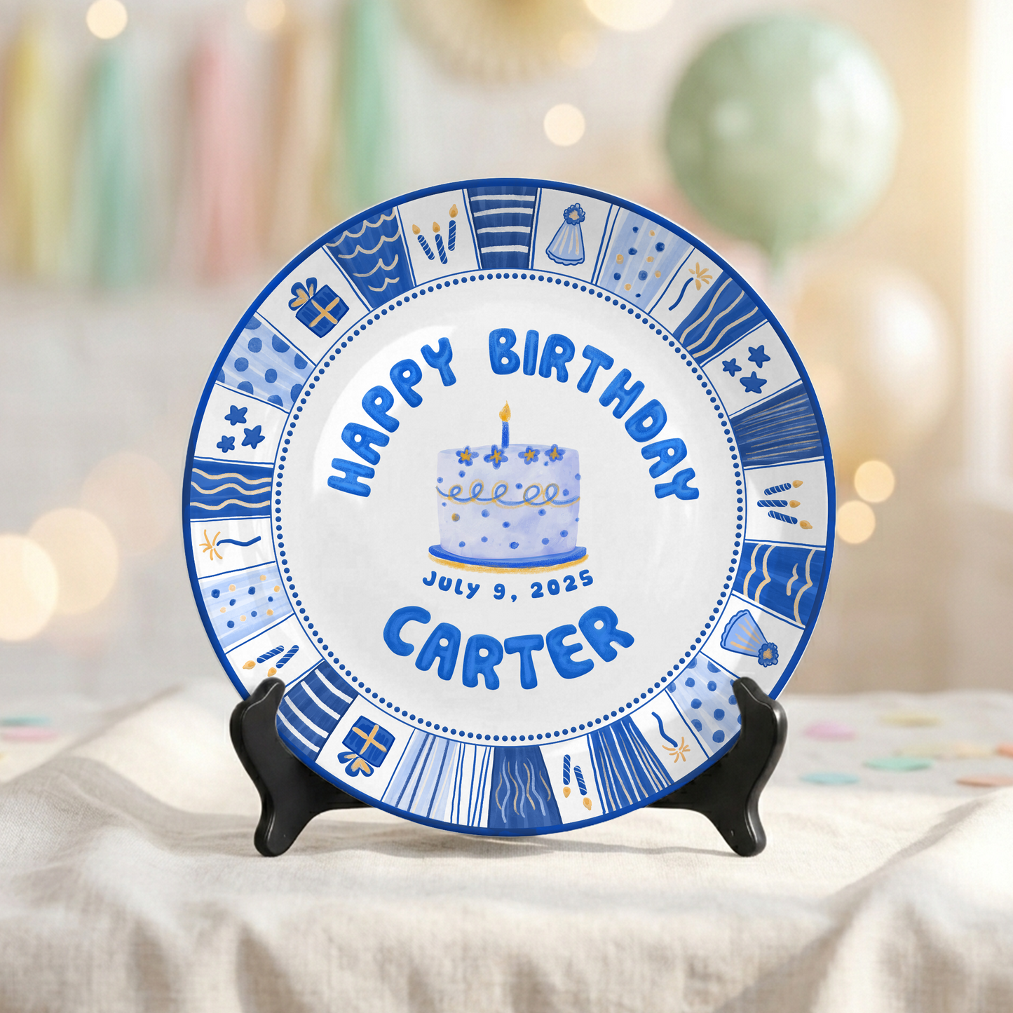 Blue Cake Keepsake Boys Custom Name Ceramic Personalized Birthday Plate P8210WG0