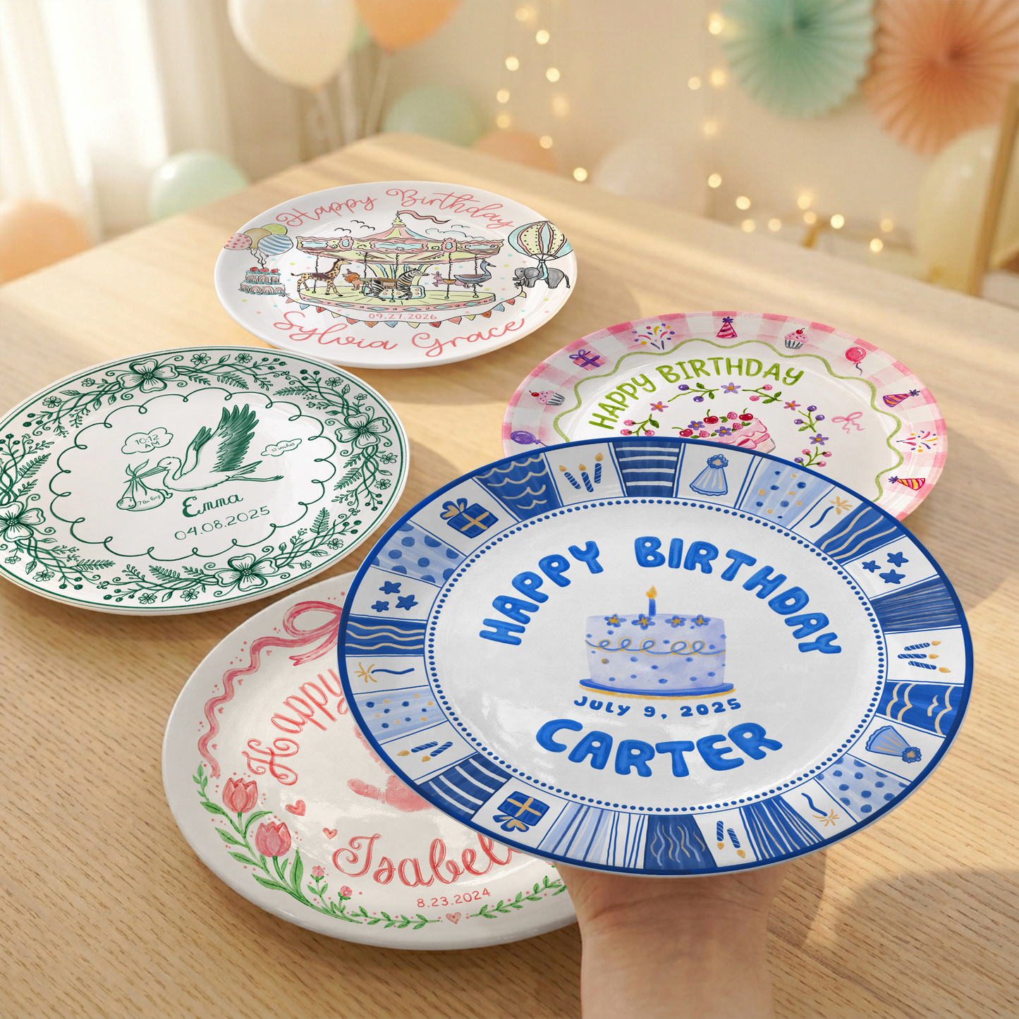 Blue Cake Keepsake Boys Custom Name Ceramic Personalized Birthday Plate P8210WG0