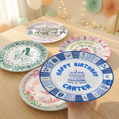 Blue Cake Keepsake Boys Custom Name Ceramic Personalized Birthday Plate P8210WG0