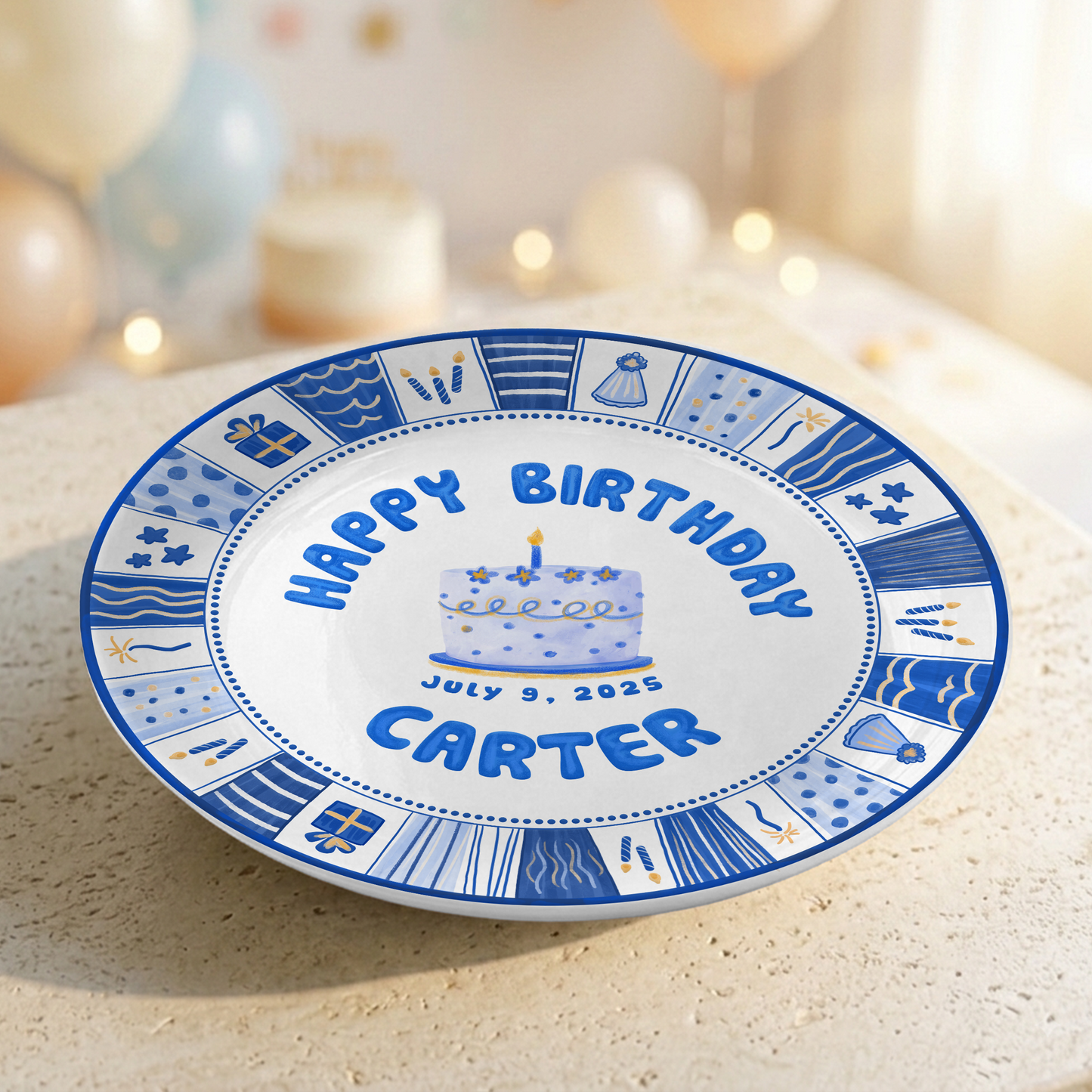 Blue Cake Keepsake Boys Custom Name Ceramic Personalized Birthday Plate P8210WG0