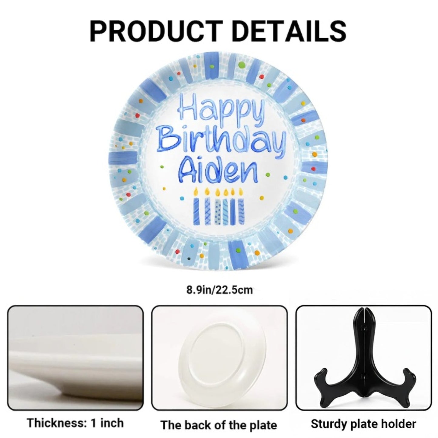 Blue Candles and Colorful Confetti Personalized Birthday Plate P625SOG0