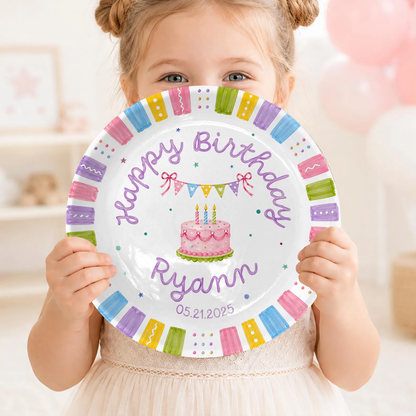 Pastel Colorful Border Personalized Birthday Plate D610BW20