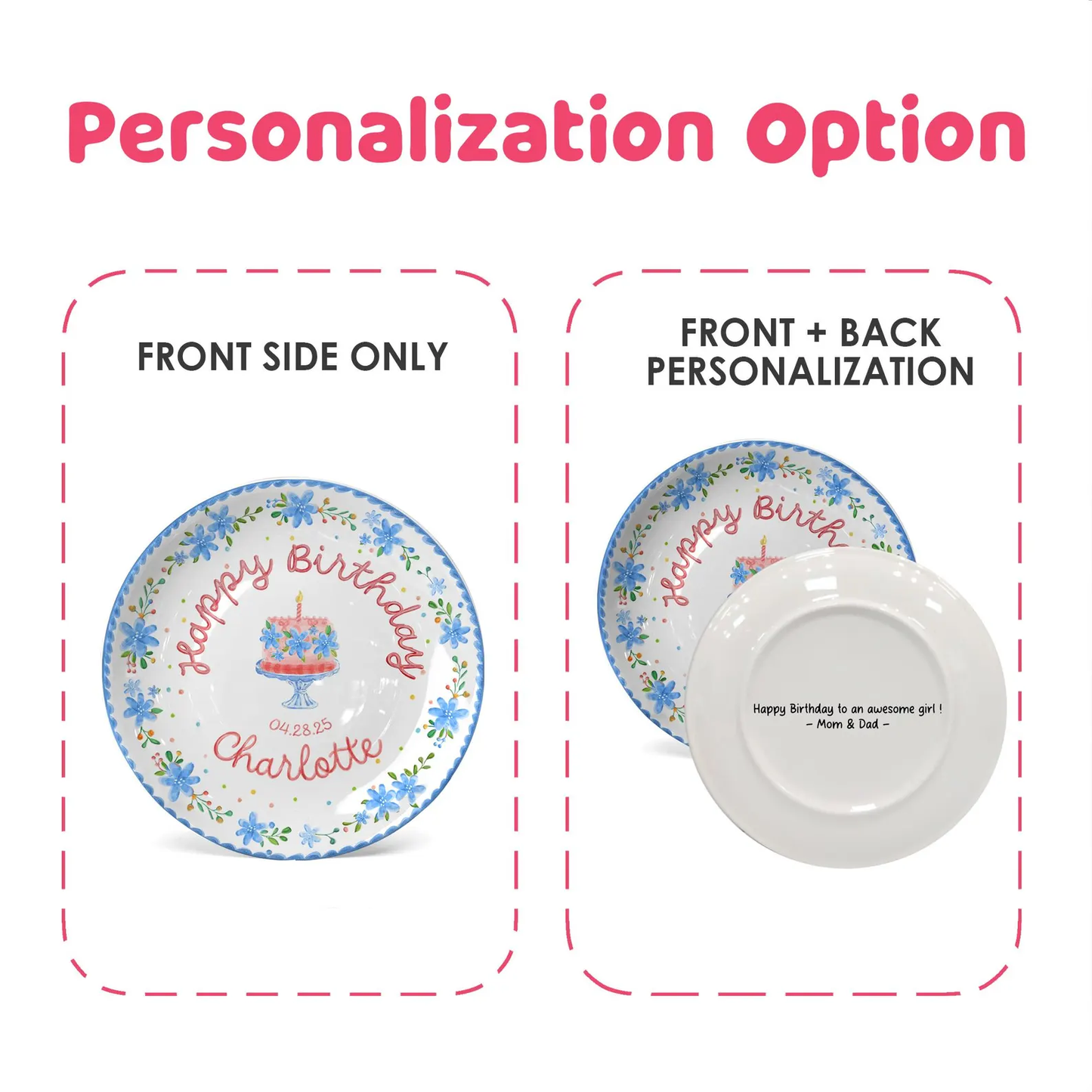 Soft Blue Floral Birthday Cake Personalized Birthday Plate P55EXJ0