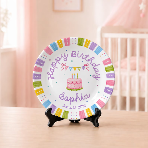 Pastel Colorful Border Personalized Birthday Plate D610BW20