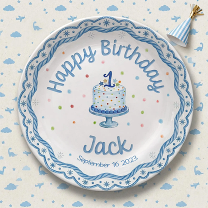 Blue Rope Border Personalized Birthday Plate P511PBO0