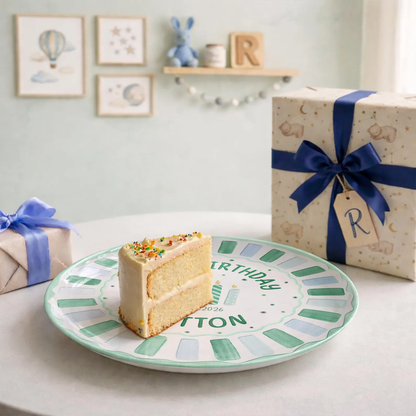 Green and Blue Striped Candle Birthday Personalized Birthday Plate P514G5K0