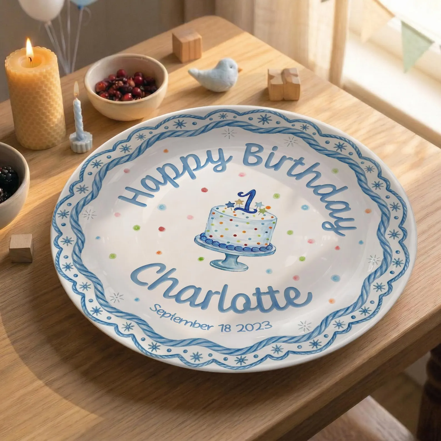 Blue Rope Border Personalized Birthday Plate P511PBO0