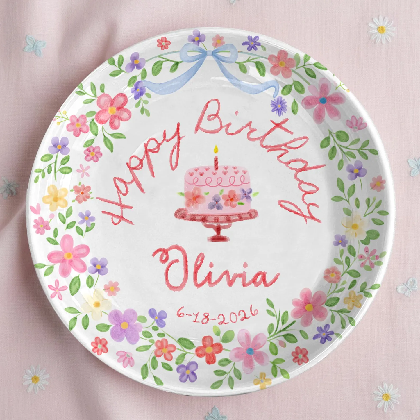 Floral Wreath Cake Personalized Birthday Plate P54NY00