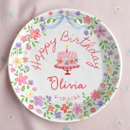 Floral Wreath Cake Personalized Birthday Plate P54NY00