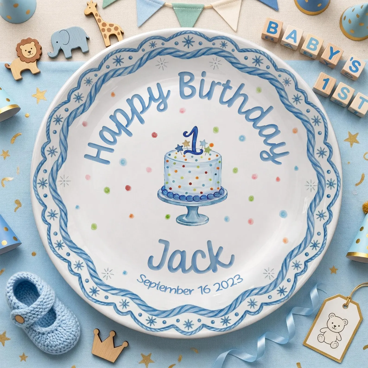 Blue Rope Border Personalized Birthday Plate P511PBO0