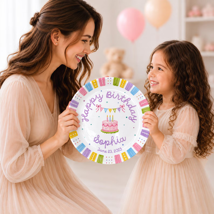 Pastel Colorful Border Personalized Birthday Plate D610BW20
