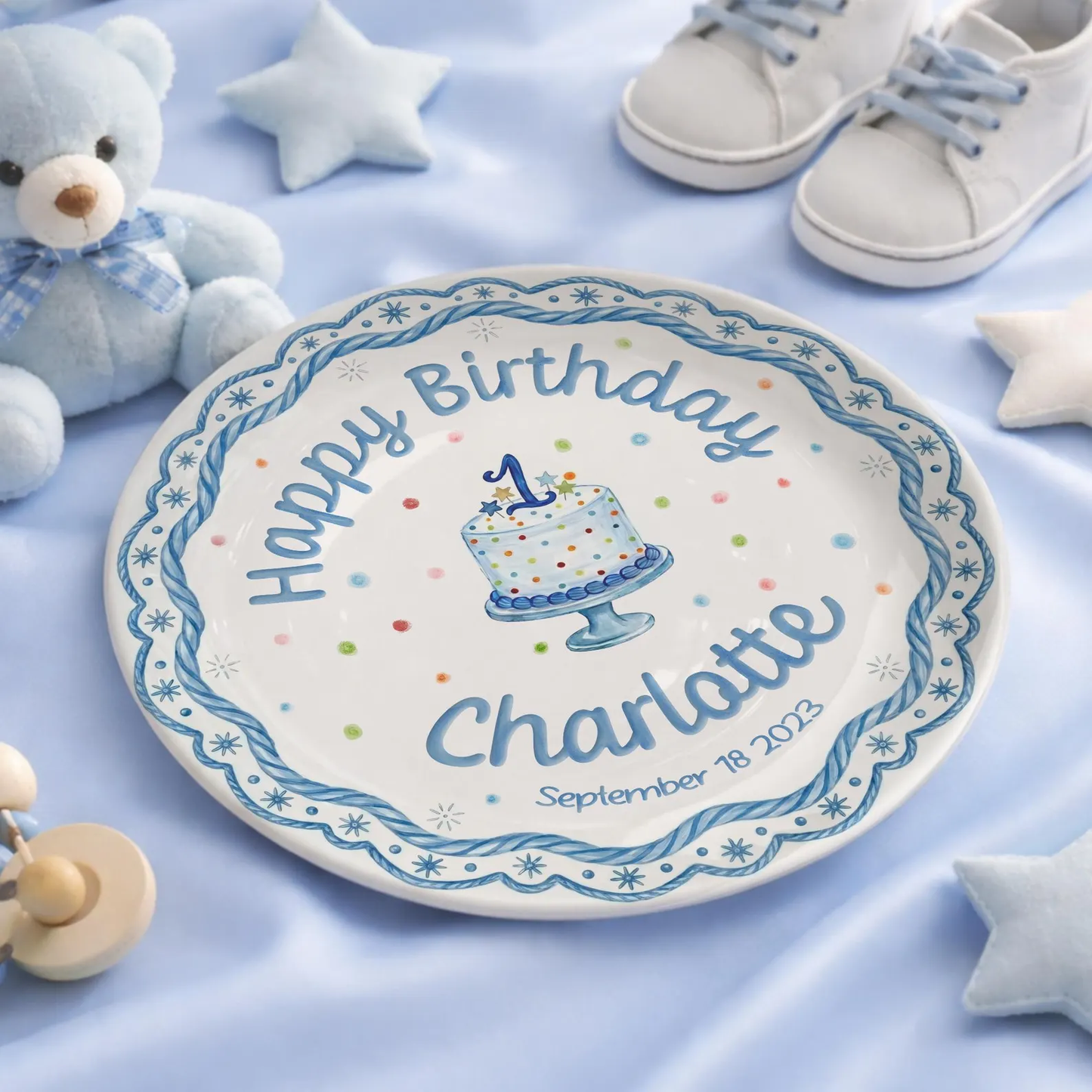 Blue Rope Border Personalized Birthday Plate P511PBO0