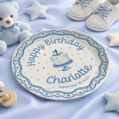 Blue Rope Border Personalized Birthday Plate P511PBO0